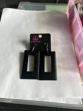paparazzi Black Rectangular Cutout Hook Earrings